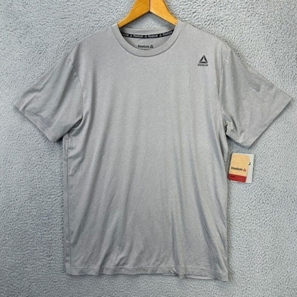 Reebok Training T-Shirt Mens Medium Grey Crew Neck Short Sleeve Tee Logo NEW